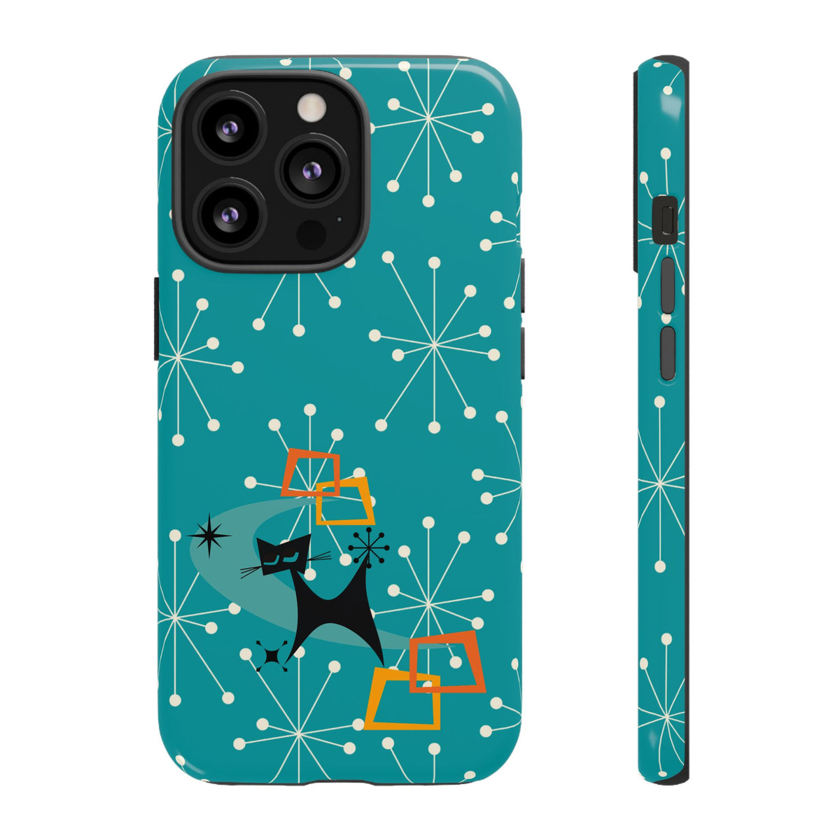 Atomic Space Cat, Starburst Blue, Retro Groovy Smart Phone Tough Phone Cases