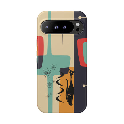Mid Century Modern, Geometric, Atomic Cat Groovy Smart Phones Tough Phone Cases