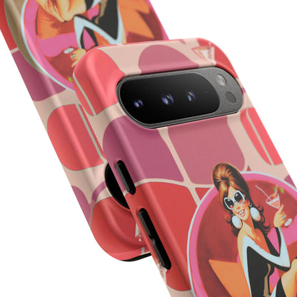 Mid Mod 60s Mod Gal, Kick Back Enjoy, Retro Chic Phone Case with Cocktail Design