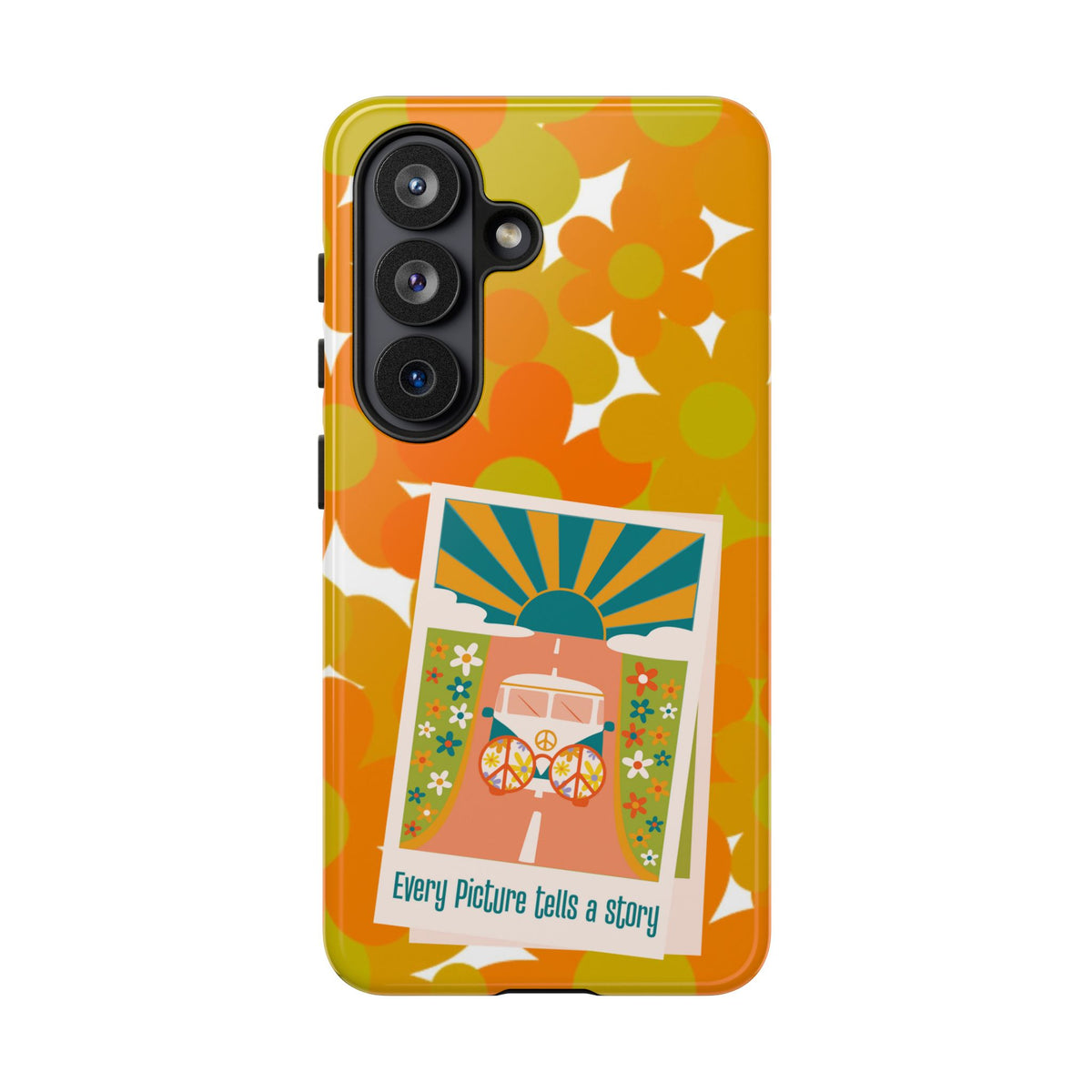 Retro Phone Case, Orange Flower Power, Polaroid Picture, Mod Smart Phone Tough Phone Cases