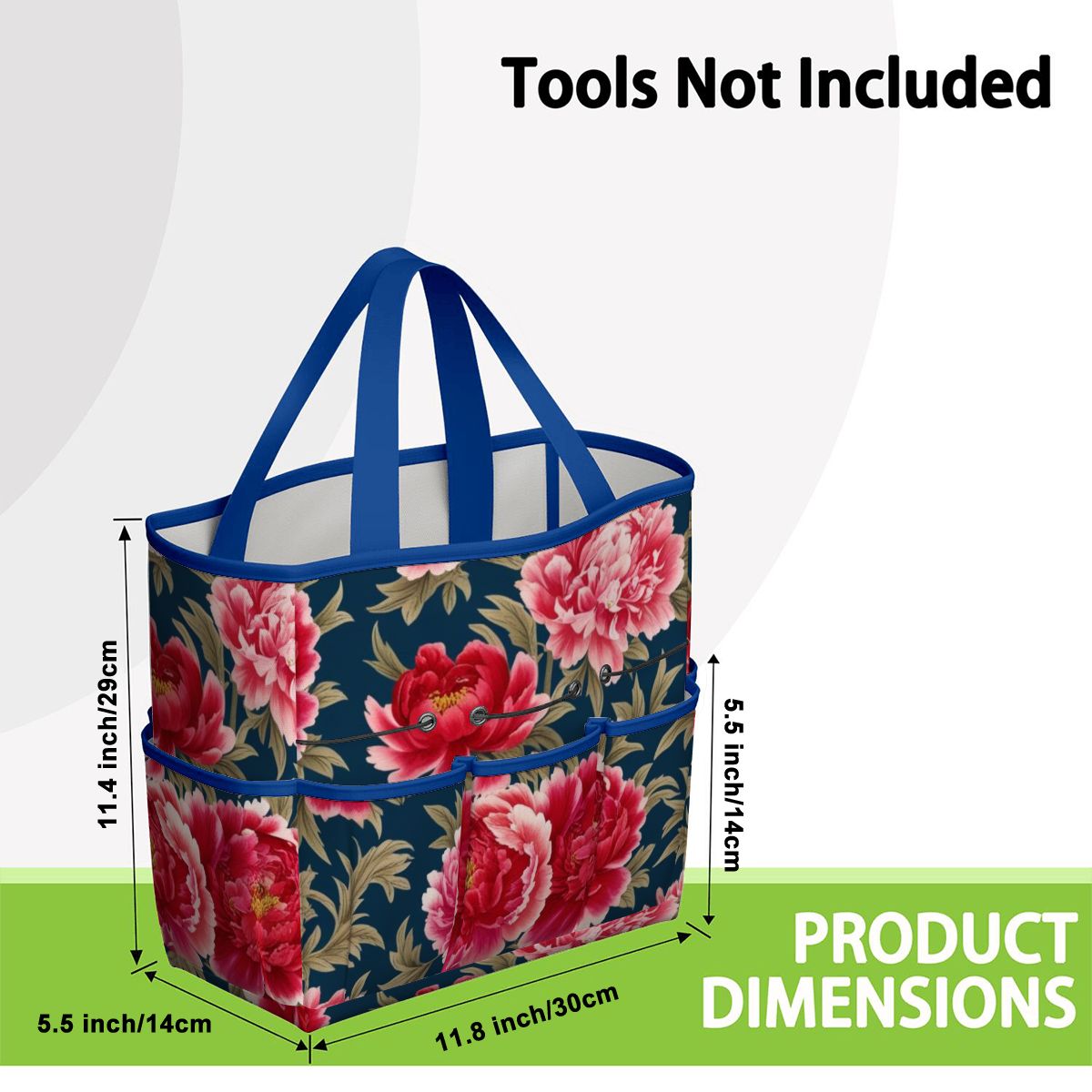 Modern Chinoiserie Royal Blue, Pink Red Floral Garden Tool Bag