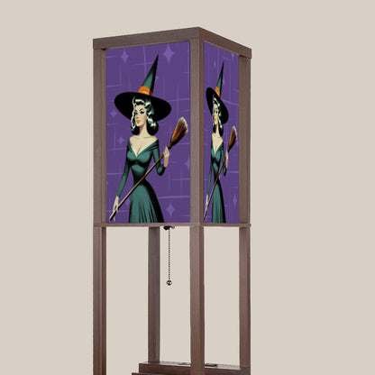 Mid Century Modern Vintage Pin Up Witch Purple Teal Halloween Lampshade for Floor Lamp with Shelves - Lampshade Only - Mid Century Modern Gal