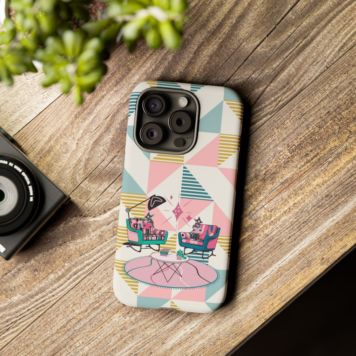 Atomic Cats Reading, Book Talk, Book Lover, Retro Chic Phone Case with Retro Vibe - Cozy Living Room Design