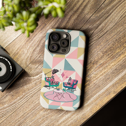 Atomic Cats Reading, Book Talk, Book Lover, Retro Chic Phone Case with Retro Vibe - Cozy Living Room Design