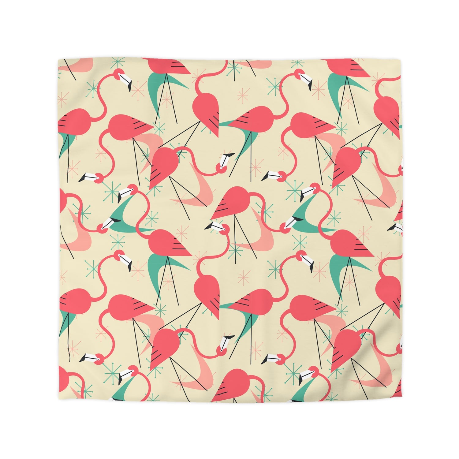 Palm Springs California Kitschy Quirky Dancing Tropical Flamingos Duvet Cover - Fun Summer Bedding - Mid Century Modern Gal