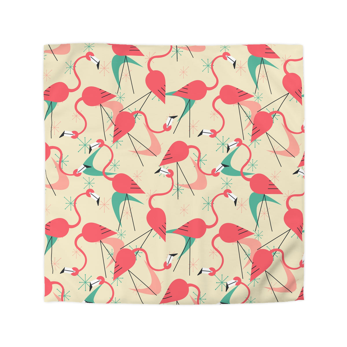 Palm Springs California Kitschy Quirky Dancing Tropical Flamingos Duvet Cover - Fun Summer Bedding - Mid Century Modern Gal