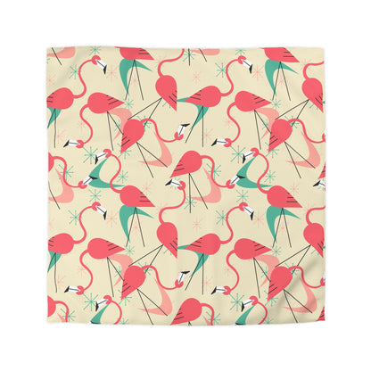 Palm Springs California Kitschy Quirky Dancing Tropical Flamingos Duvet Cover - Fun Summer Bedding - Mid Century Modern Gal
