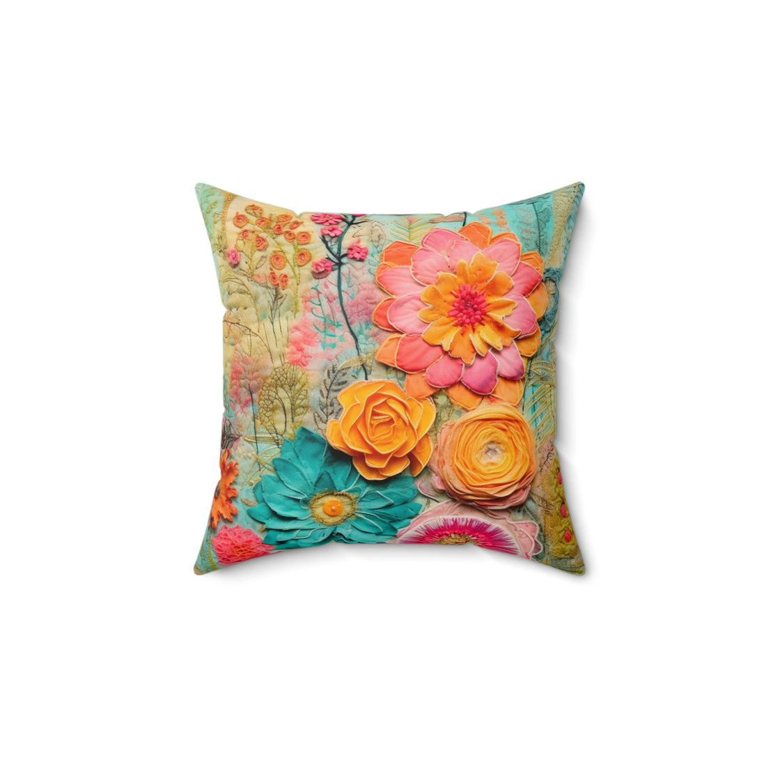 Floral Boho Pillow, Reversible, Flower, Butterfly, Bohemian Hippie, Retro Faux Embroidered Pillow And Insert