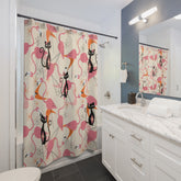 Atomic Cat, Whimsical Flamingos, Kitschy Mid Century Modern Shower Curtain - Stylish Bathroom Decor - Mid Century Modern Gal