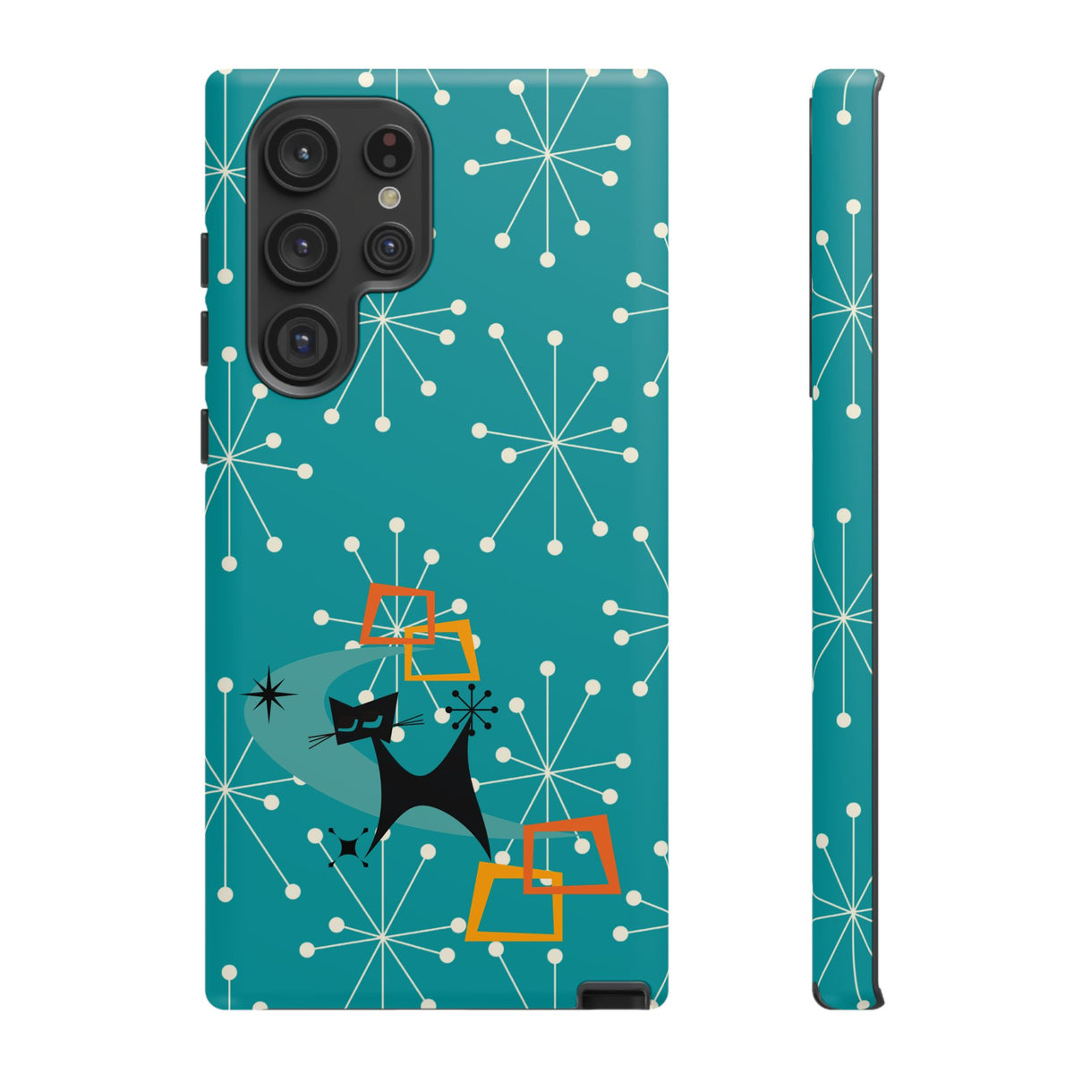 Atomic Space Cat, Starburst Blue, Retro Groovy Smart Phone Tough Phone Cases