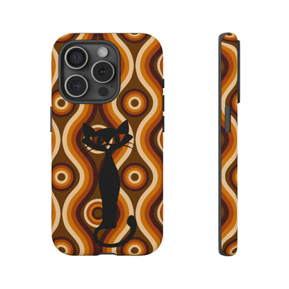 Retro Phone Case, Groovy Brown, Atomic Kitsch Cat Tough Smart Phone Cases