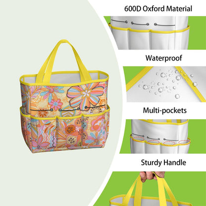 Vintage 70s Floral Pink Yellow Blue, Groovy Mid Mod Flower Power Garden Tool Bag