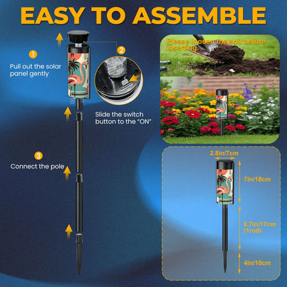 Retro Flamingo Garden Outdoor Solar Lights, Tropical Garden Breeze MCM Modern Pathway Lighting - Mid Century Modern Gal