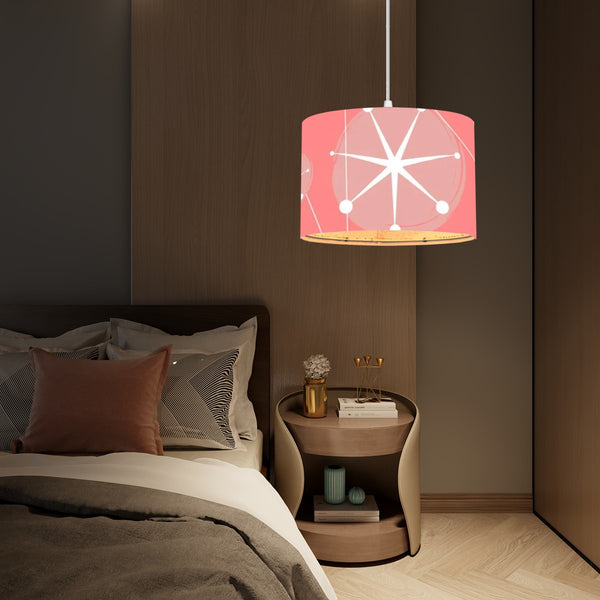 Atomic Pink Starburst Mid Century Modern Drum Chandelier