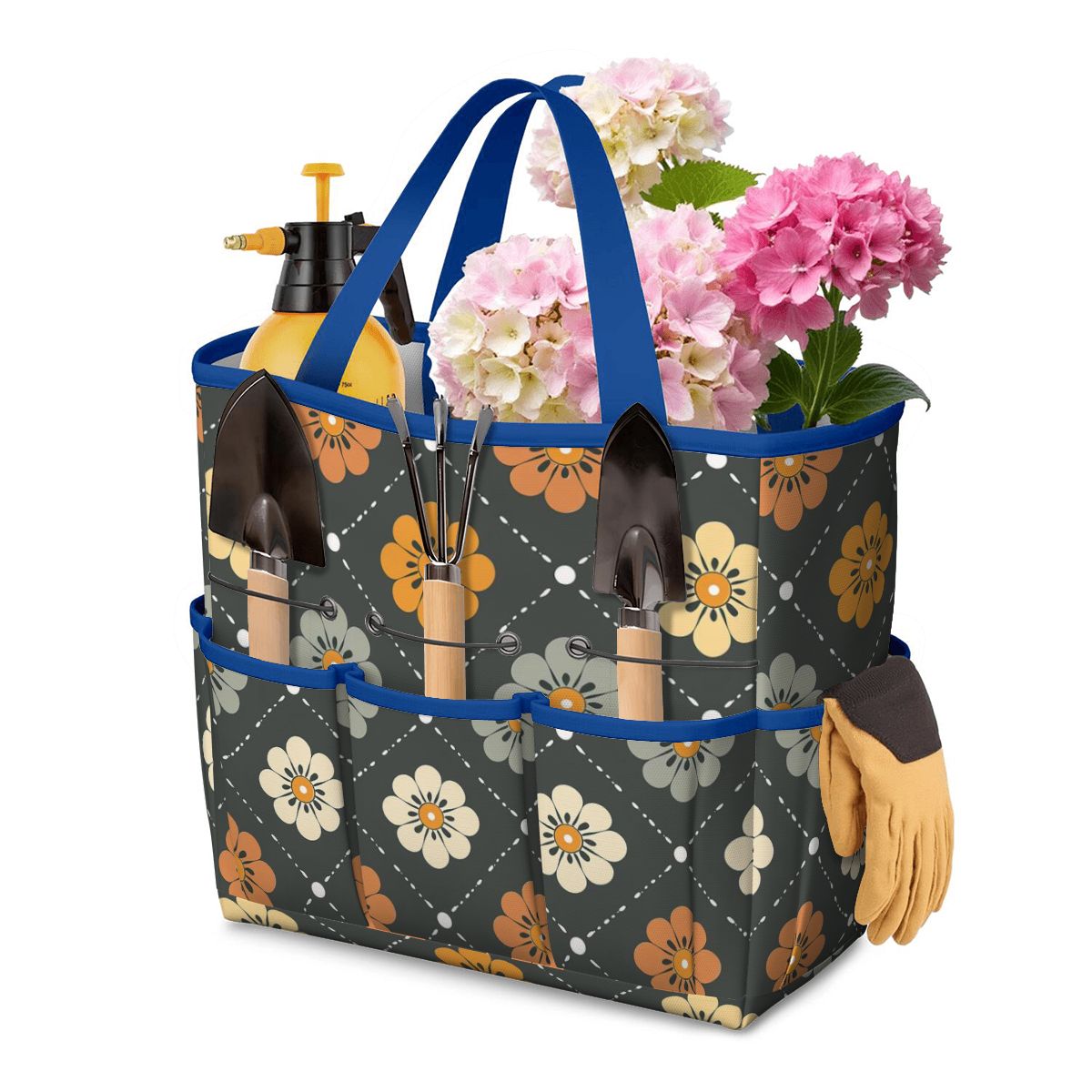 Scandinavian Floral, Mustard Yellow, Gray Mid Century Modern Garden Tool Bag - Mid Century Modern Gal