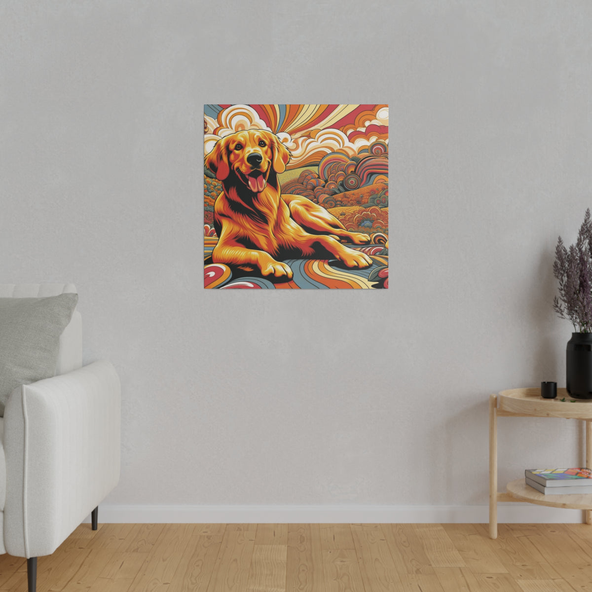Golden Retriever Gift, Retro Wall Art, Groovy Hipster Style Mod, Golden Mom Dog Lover Wall Art - Mid Century Modern Gal