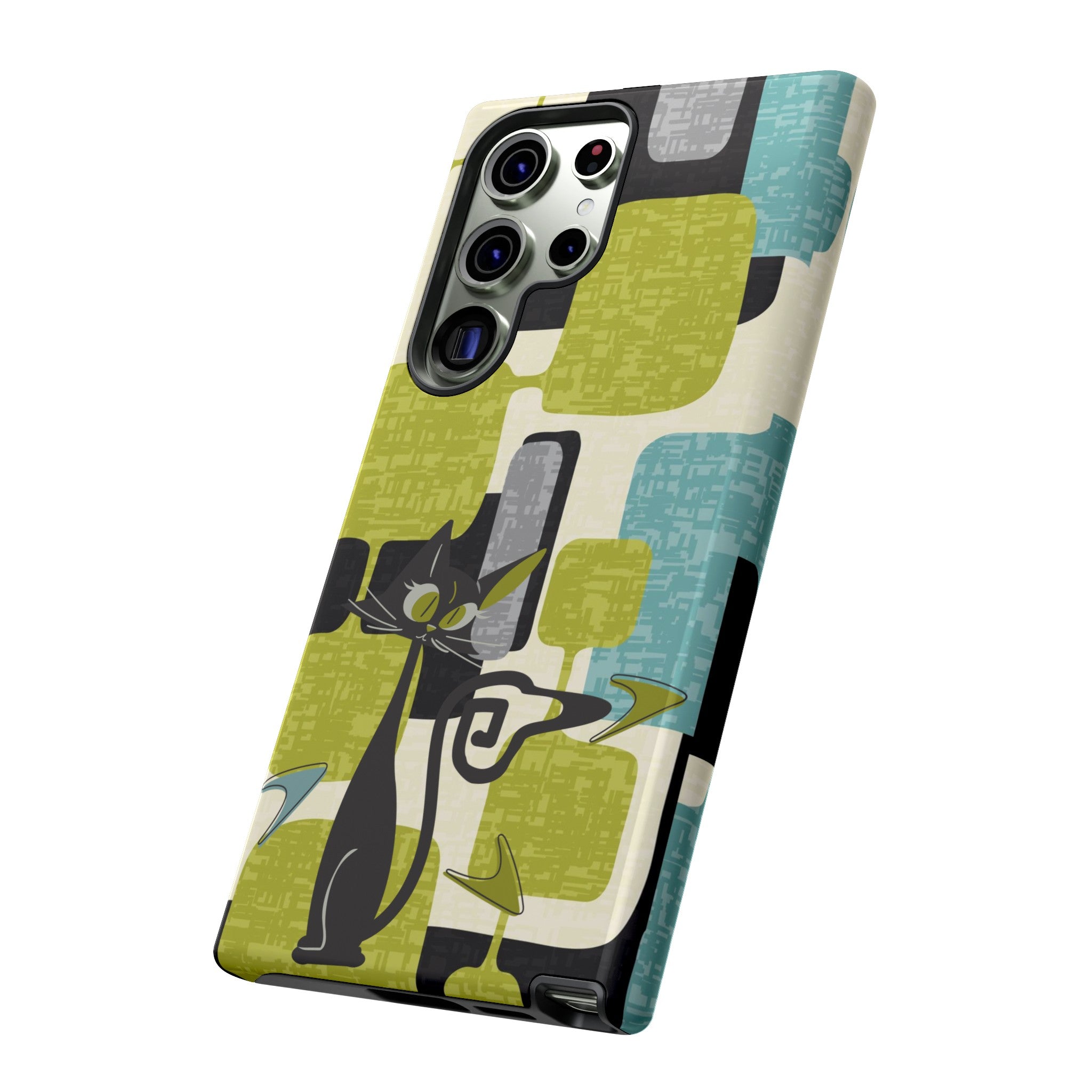 Mid Century Modern Geometric Kitschy Cat, Boomerang Retro Smart Phone Tough Cases