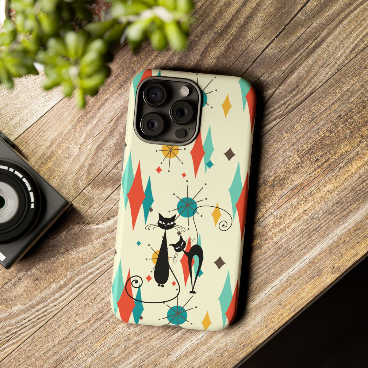 Atomic Kitty Cat, Mid Mod Franciscan Pattern, Kitsch Tough Phone Cases