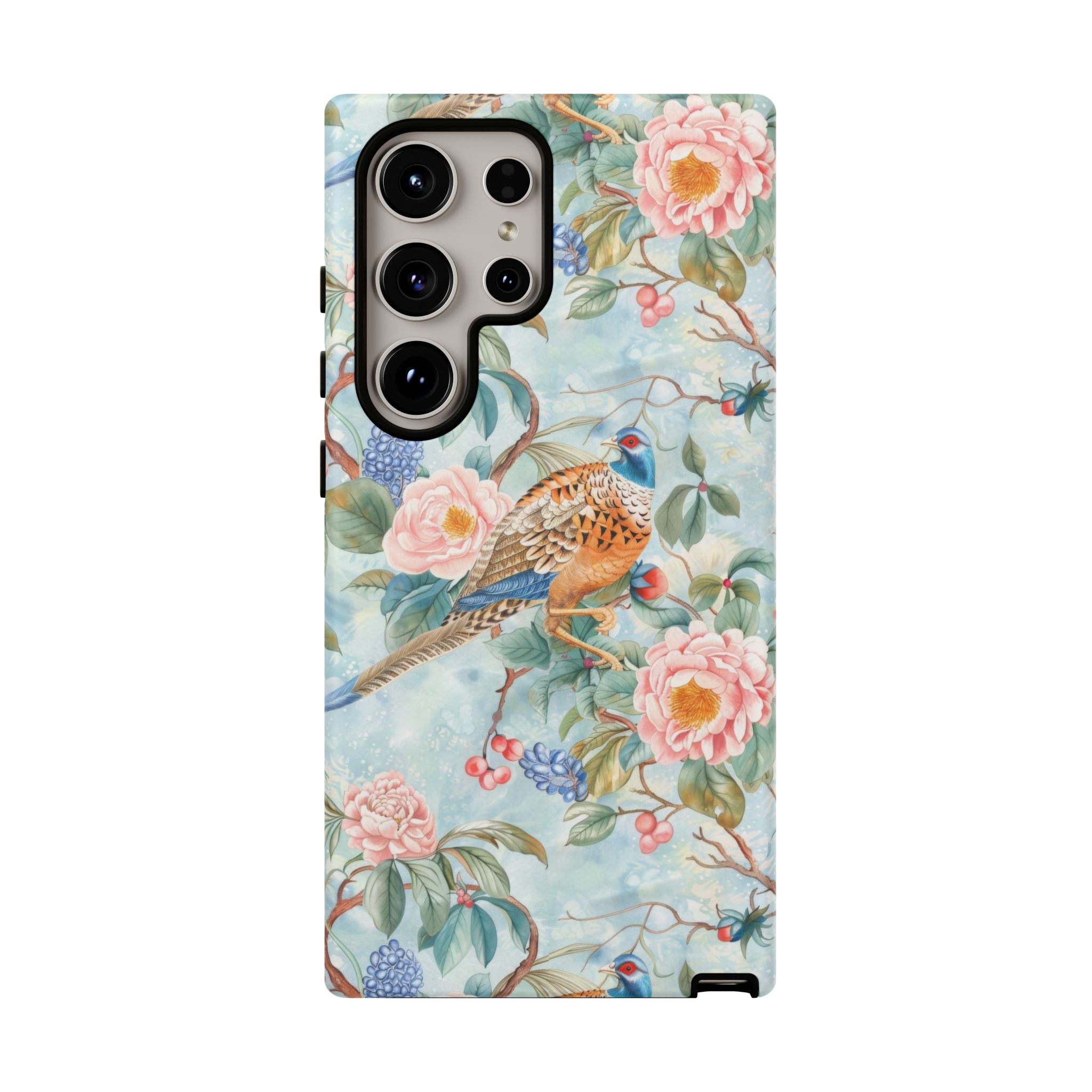 Chinoiserie Designed Floral Pheasant Phone Case with Bird Design