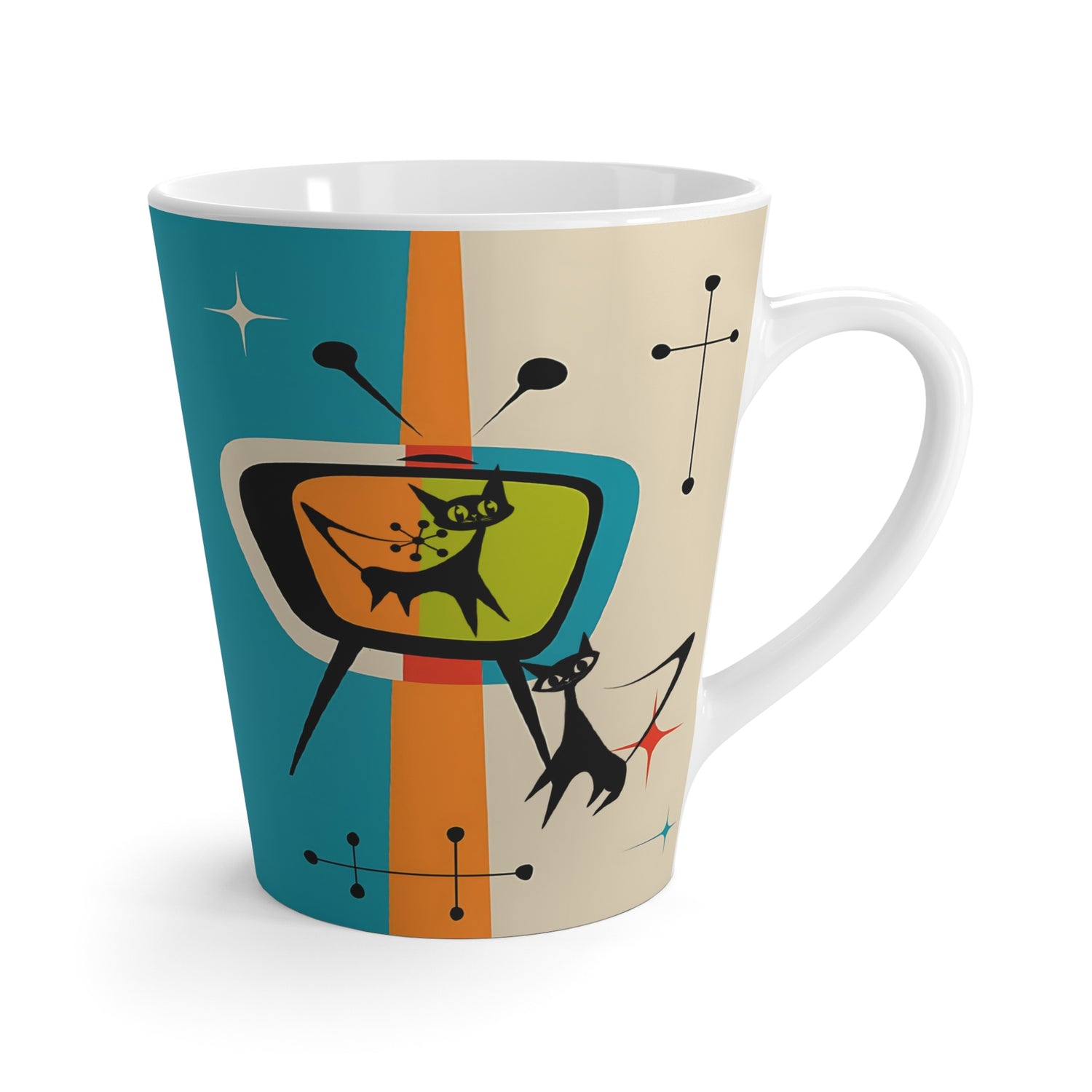 Retro Cat-Themed Latte Mug | Vintage TV Design | Coffee Lover Gift