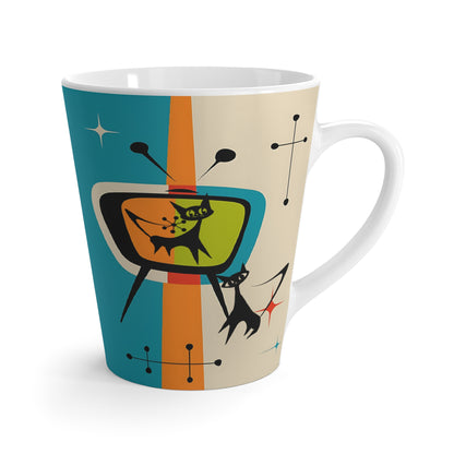 Retro Cat-Themed Latte Mug | Vintage TV Design | Coffee Lover Gift