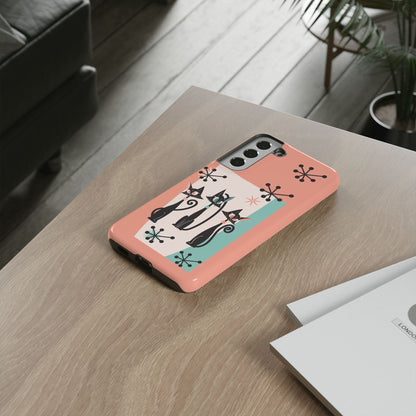 Atomic Cat Mid Mod Coral Aqua Blue Starburst Kitschy Fun Chic Samsung, Smart Phones Tough Cases