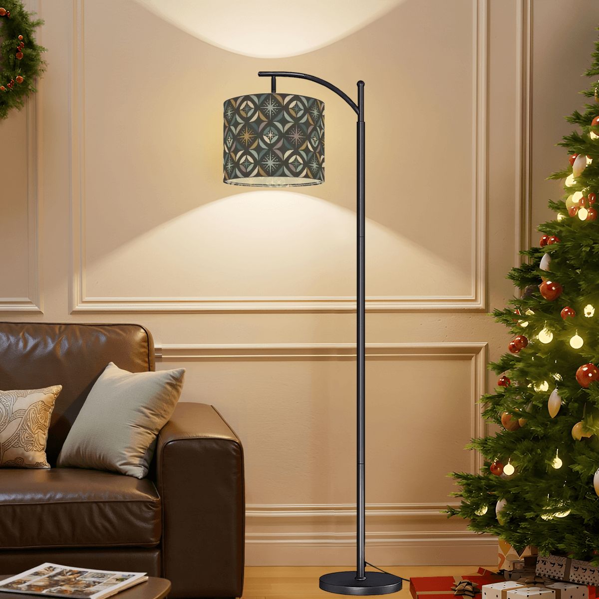 Mid Century Modern Elegant Gray Geometric Starburst Arc Floor Lamp