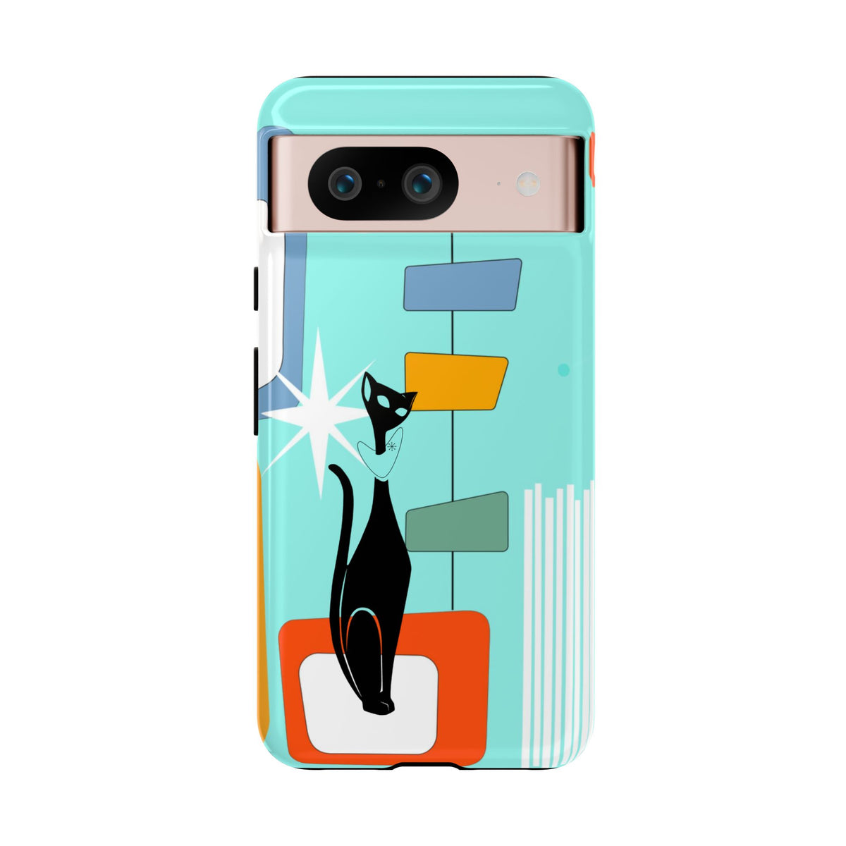 Atomic Cat, Mid Mod Aqua Blue, Geometric, Samsung, Google Pixel, Apple iPhone Tough Cases