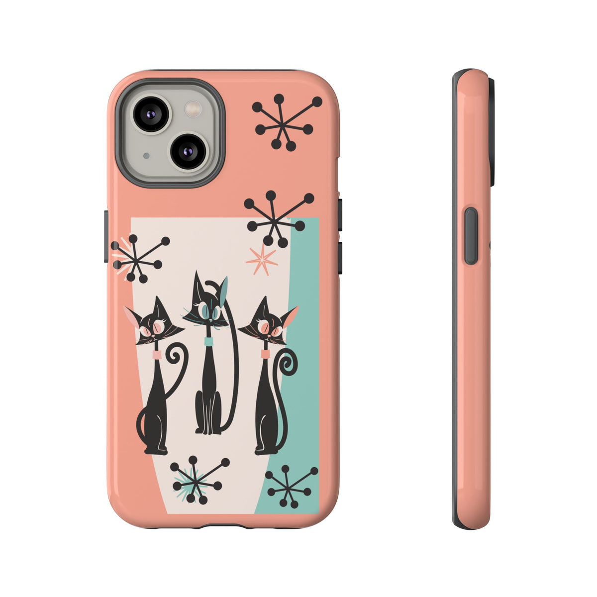 Atomic Cat Mid Mod Coral Aqua Blue Starburst Kitschy Fun Chic Samsung, Smart Phones Tough Cases - Mid Century Modern Gal