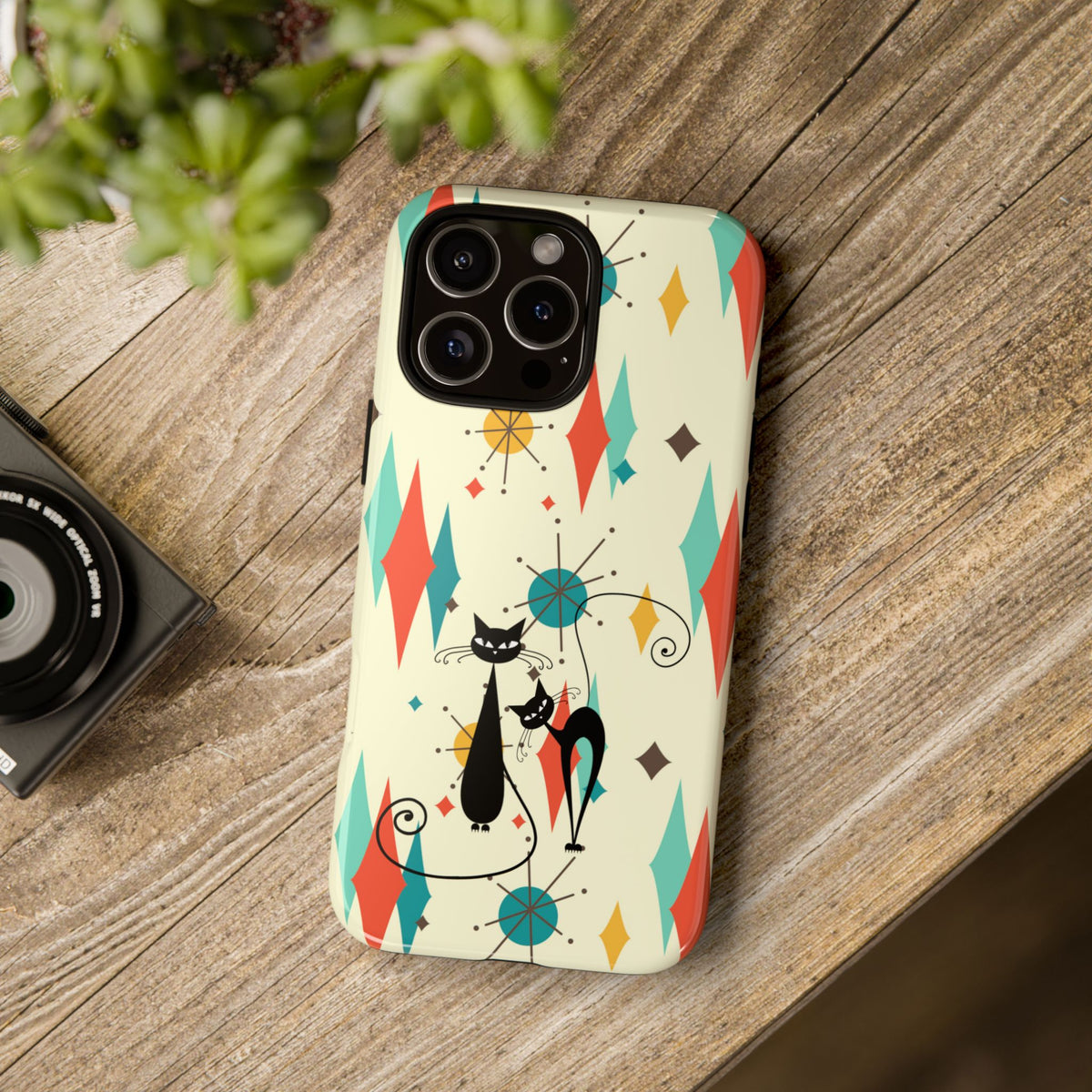 Atomic Kitty Cat, Mid Mod Franciscan Pattern, Kitsch Tough Phone Cases