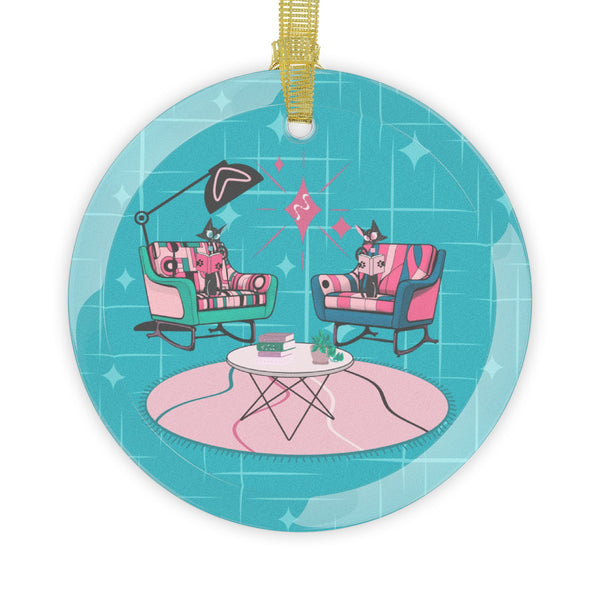 Cats Reading Kitschy Mod Atomic Retro Modern Glass Ornament