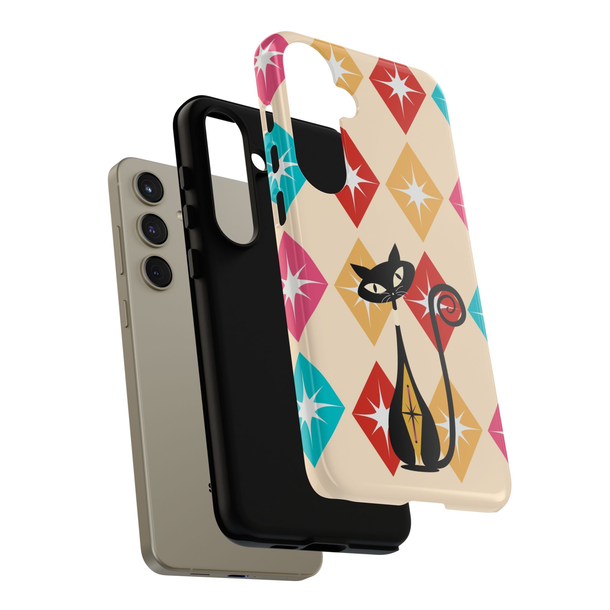 Mid Century Modern Atomic Cat, Atomic 50s Diamonds Retro Phone Tough Cases