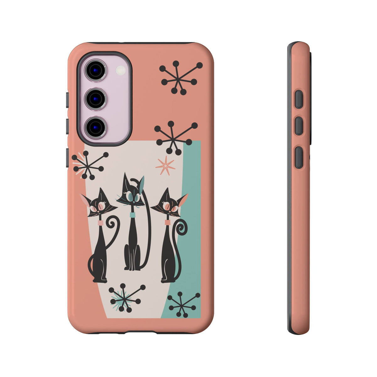 Atomic Cat Mid Mod Coral Aqua Blue Starburst Kitschy Fun Chic Samsung, Smart Phones Tough Cases - Mid Century Modern Gal