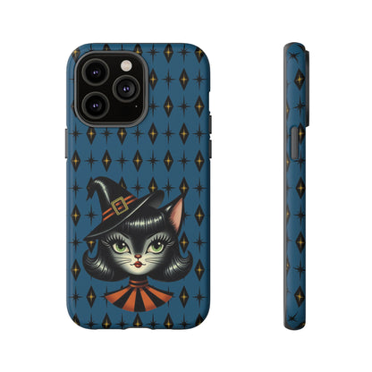 Vintage Halloween Black Cat Sexy Sexton Mid Century Modern Blue Tough Phone Case