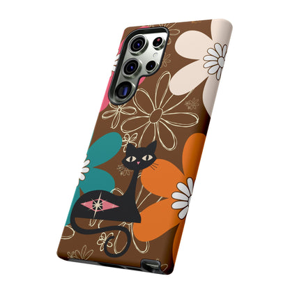 Atomic Cat Retro 70s Vibe Flower Power Tough Cases: Cute Floral and Cat Phone Case for Cat Lovers