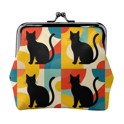 Pop Art Black Atomic Cats, Red Blue Yellow, Coin Purse