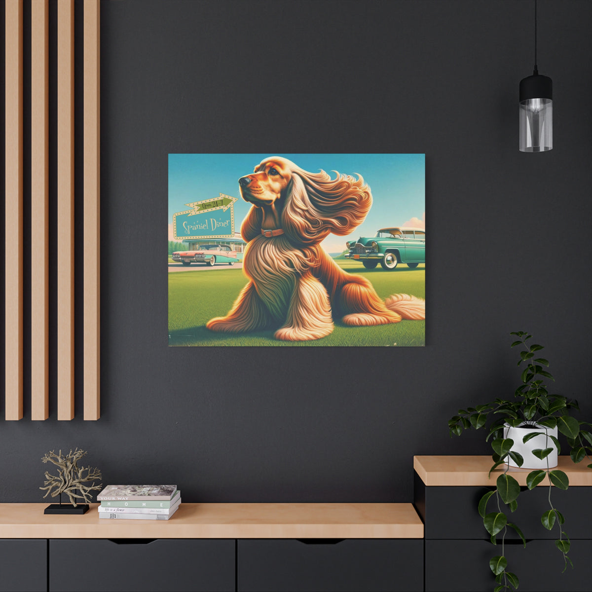 50s Retro Diner Mid Mod Dog Lover, King Cavalier Spaniel MCM Wall Art - Mid Century Modern Gal