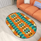 Mid Century Modern Orange Teal Retro Geometric Cool Designed Oval Rug - Mid Century Modern Gal