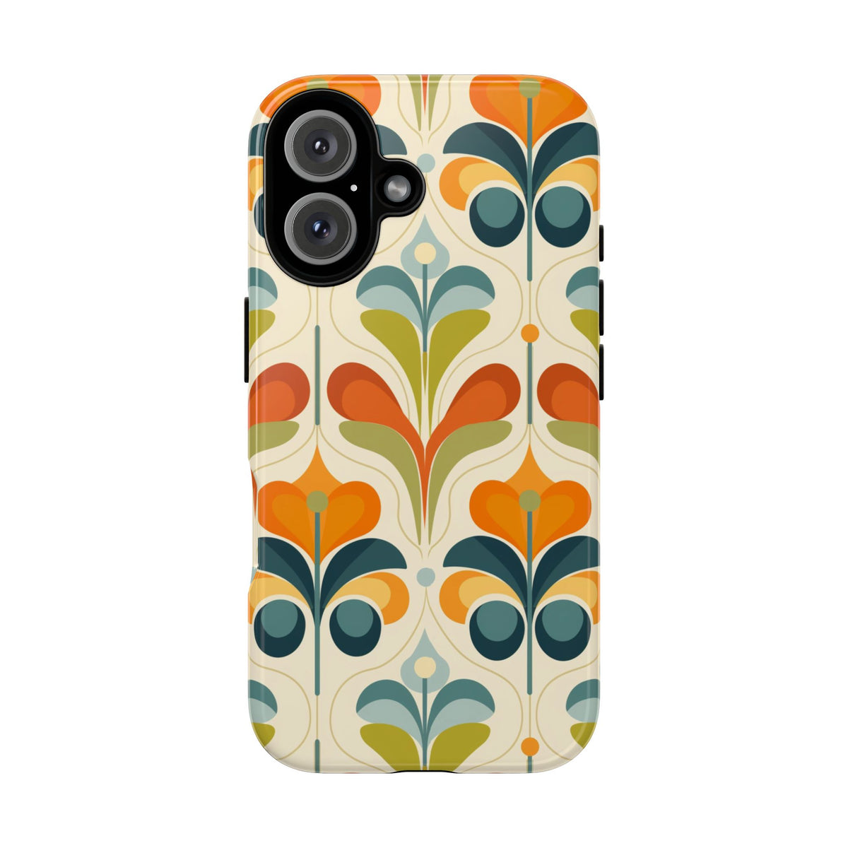 Mid Century Modern Scandinavian Floral, Orange Blue Green Tough Phone Case