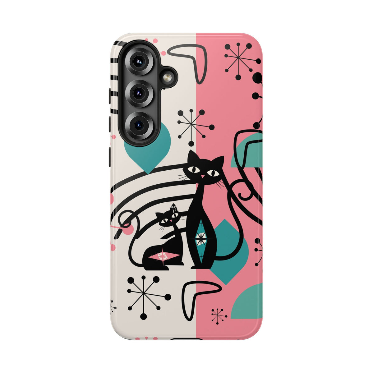 Mid Mod Atomic Cat Boomerang Starburst, Pink, Black Kitschy Stylish Cat Phone Case: Modern Design for Cat Lovers