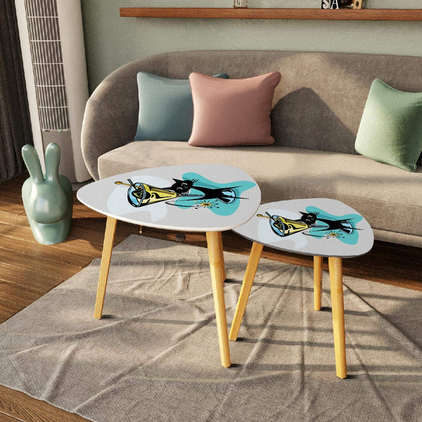 Atomic Cat Mid Century Modern Martini Time, MCM Barware Nesting Tables