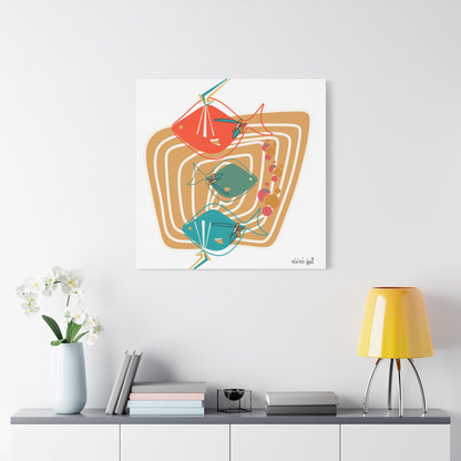 Mid Century Modern Fish Art, Whimsical Fish Canvas Wall Art - Colorful Mod Décor - Mid Century Modern Gal