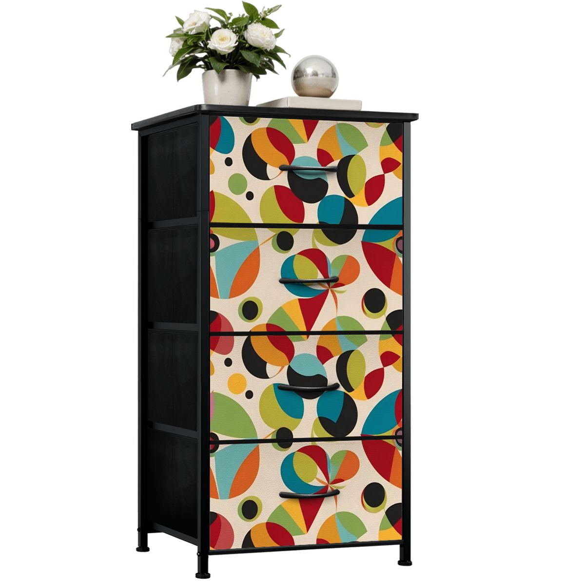 Retro Groovy Orb Abstract Designed Mid Century Modern 4-Drawer Dresser - Mid Century Modern Gal