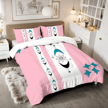 Atomic 50s Pink, Teal Mid Century Modern Bedding King Comforter Set - Mid Century Modern Gal