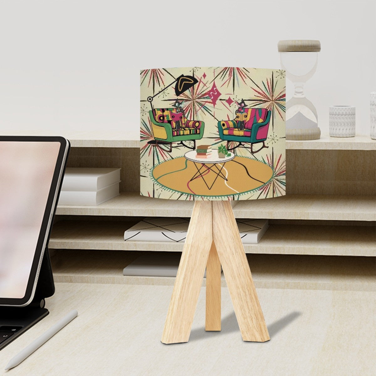 Mid Century Modern Reading Lamp, Kitschy Mod Atomic Cats, Retro Tripod Table Lamp - Mid Century Modern Gal