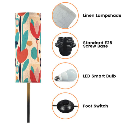Mid Century Modern Retro Scandinavian Floral Slim Torchiere Floor Lamp - Mid Century Modern Gal