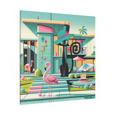 Mid Century Modern Wall Art, Atomic Kitty Cat, 50s Flamingo, Palm Springs Cali, Retro Pink, Aqua, Kitschy Canvas Art Canvas 32" x 32" (Square) / 0.75&
