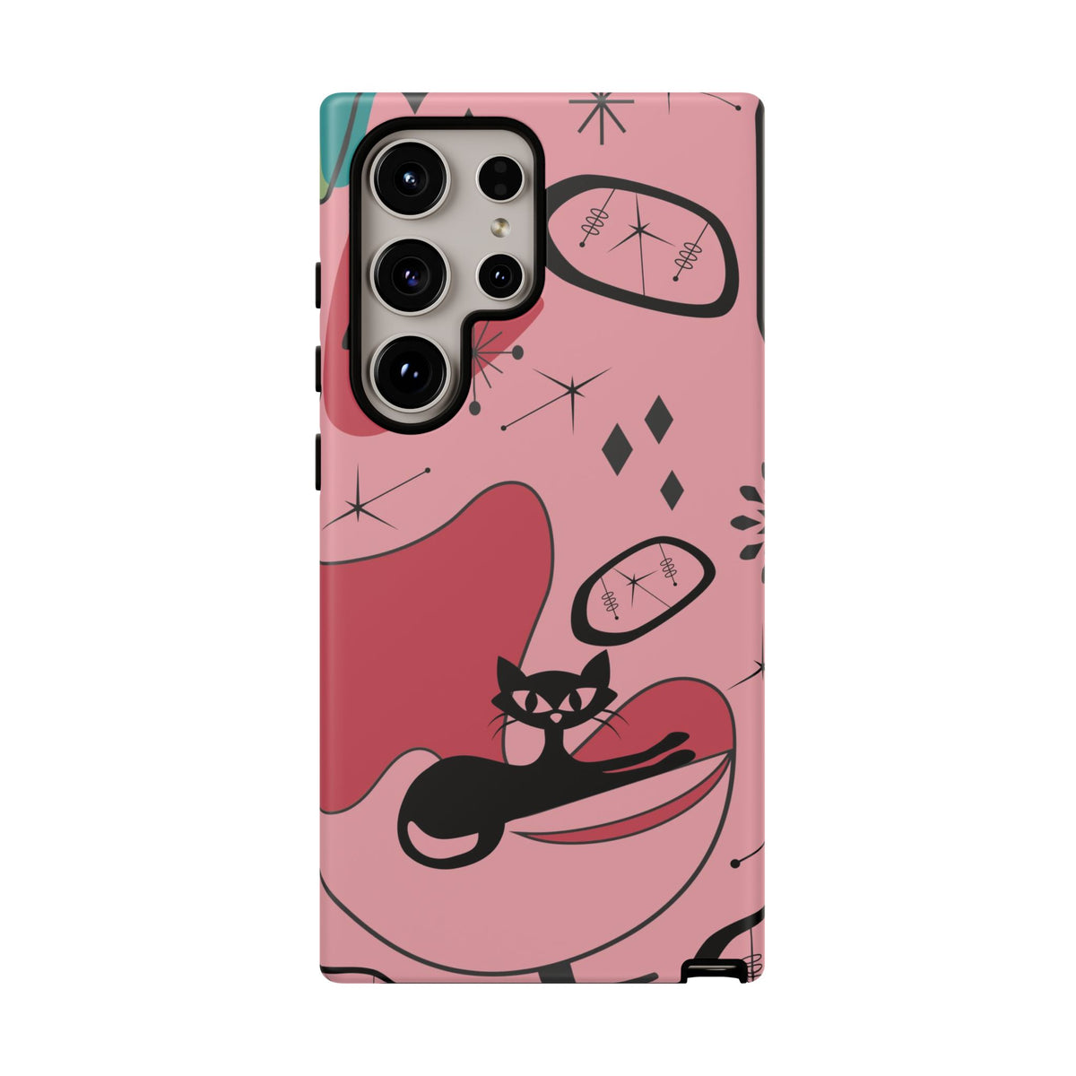 Atomic Cat, Pink Mid Century Modern, Egg Chair, Space Cat Tough Phone Case