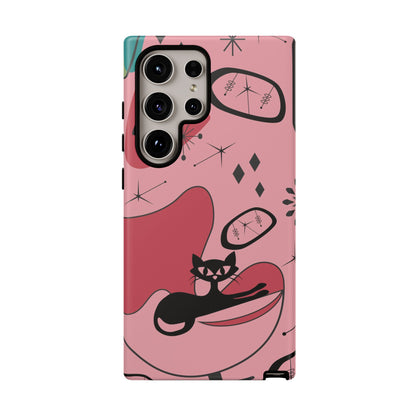 Atomic Cat, Pink Mid Century Modern, Egg Chair, Space Cat Tough Phone Case