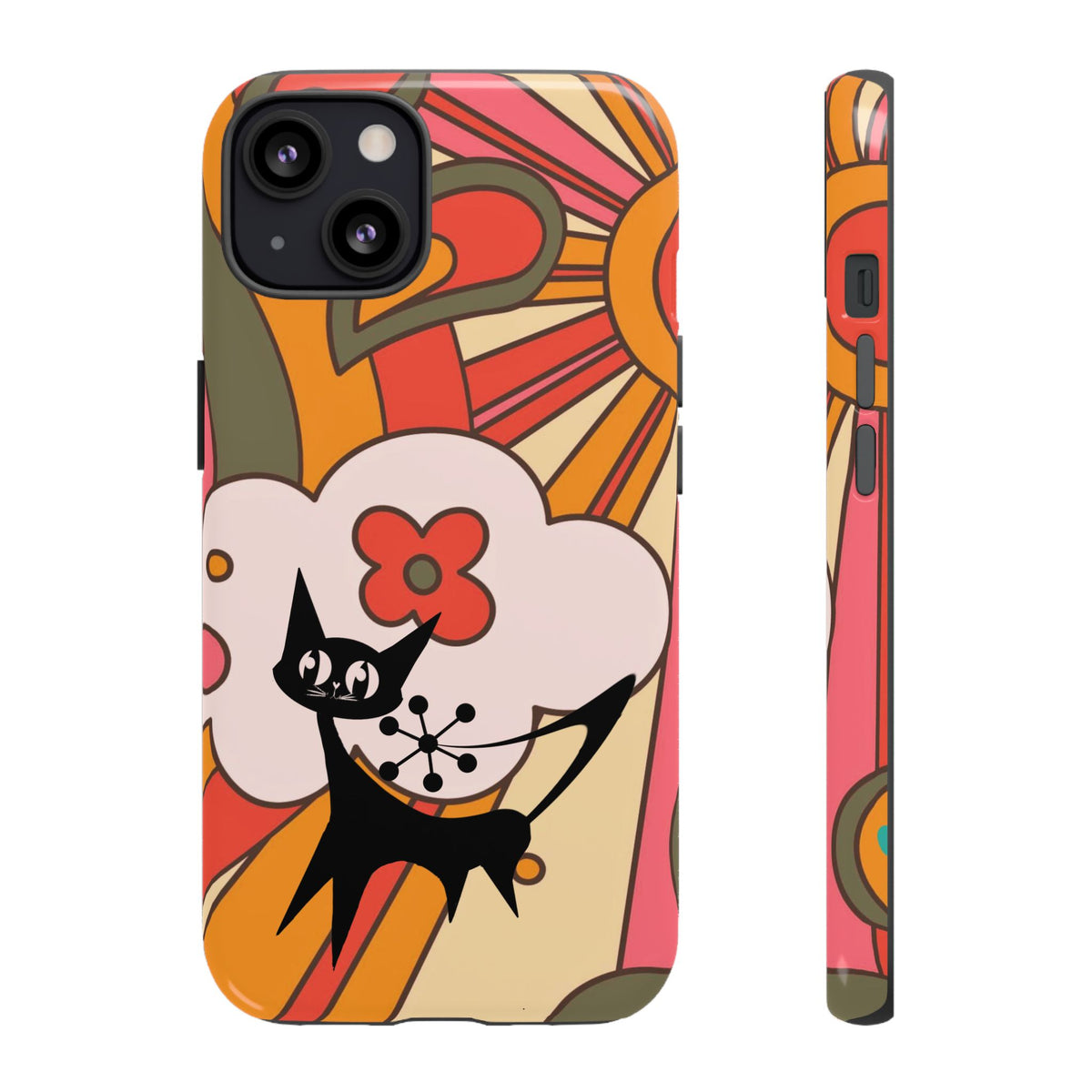 Atomic Cat, Retro Sunburst, Groovy Mod Smart Phone Tough Phone Cases - Mid Century Modern Gal